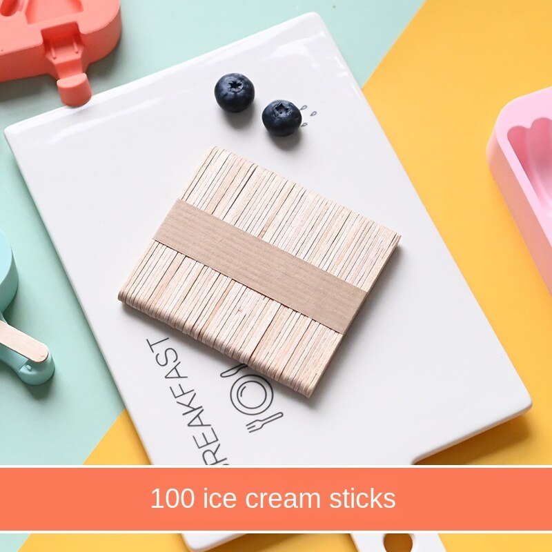 Cute DIY Ice Cream Mold Kit with 50 pcs Wood Sticks Food Grade Silicone Ice Tray Ice Cream Maker for Kitchen Supplies: D-50sticks