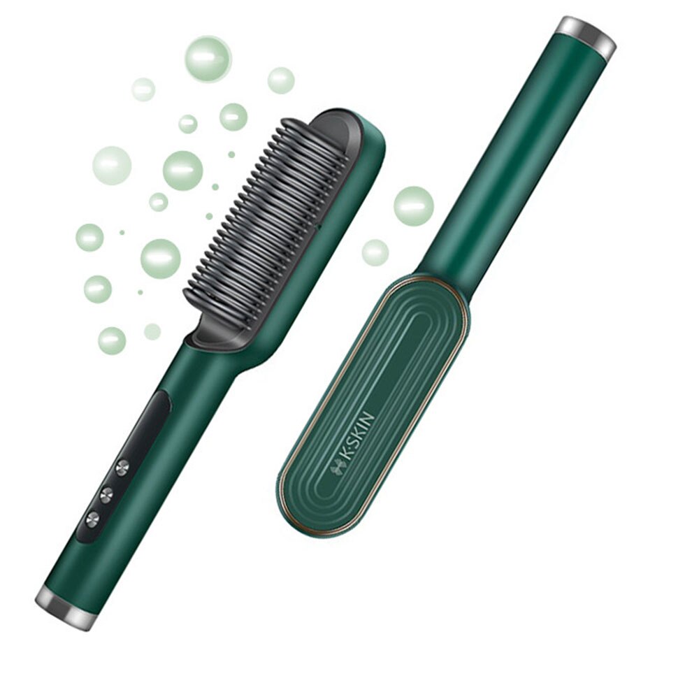 Cepillo alisador de pelo, peine eléctrico de iones de anión, multiestilizador, peine de calefacción, Alisador, rizador de pelo: Green / AU