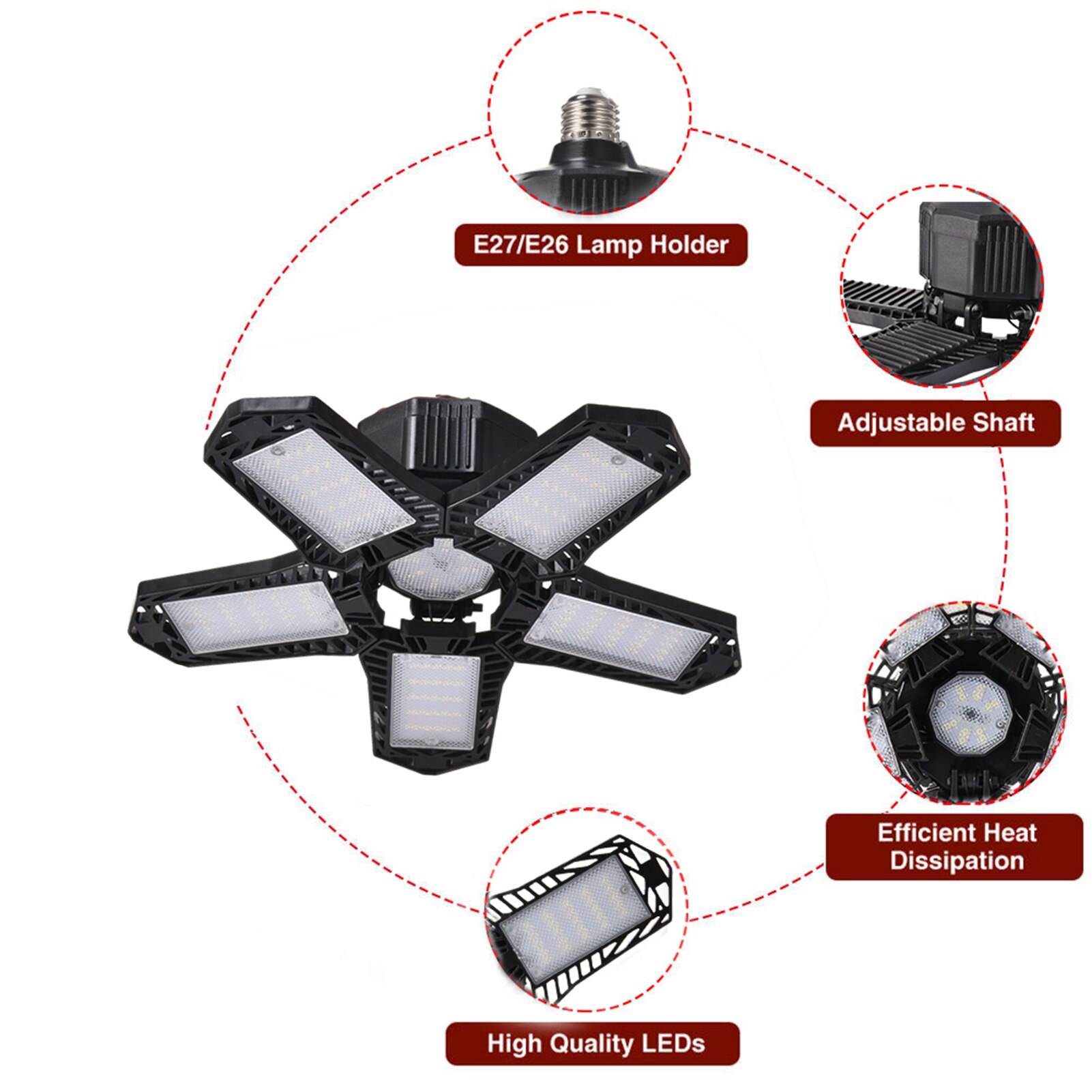 Garage Light Deformable Foldable Garage Ceiling Lamp Adjustable Angle 80W/100W for LED Garage Light Indoor Outdoor