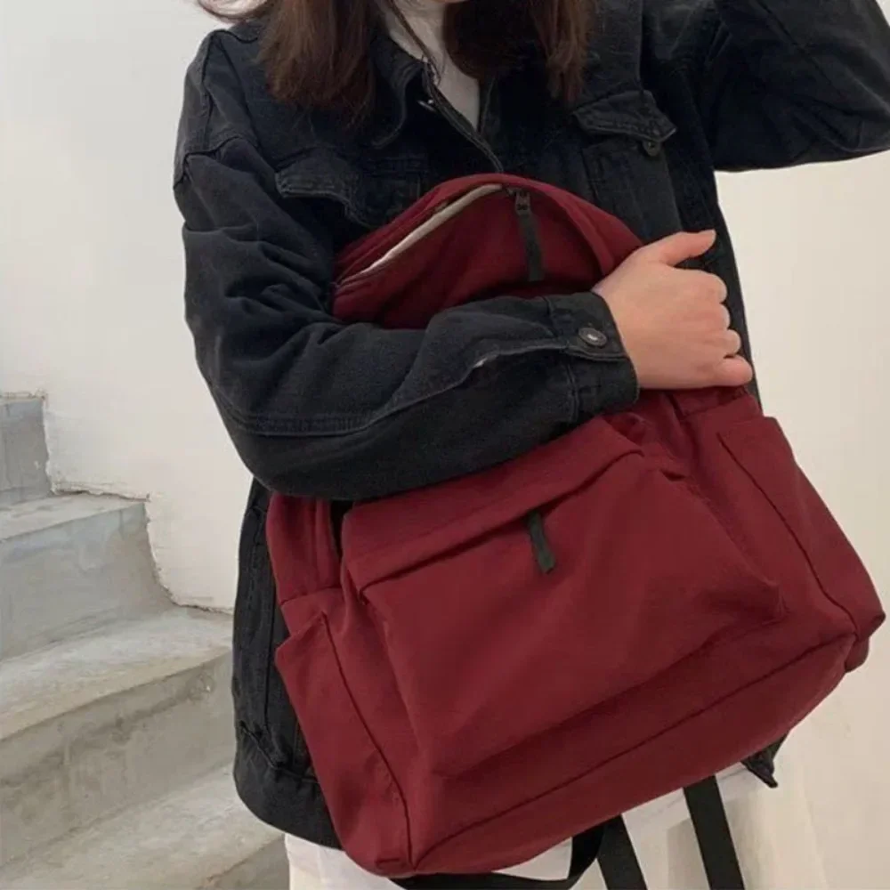 Mochilas para mujer, Mochila negra lisa de gran capacidad, Mochila informal Harajuku a la con cremallera, bolso impermeable para estudiantes, Mochila de estilo japonés