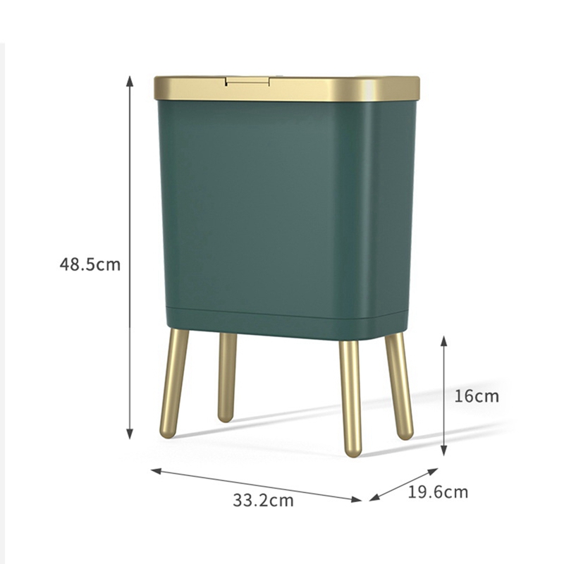 Luxury White Gold Trash Can 15L Large-Capacity with Lid Dustbin Living Room Sofa Side High Feet Garbage Bin