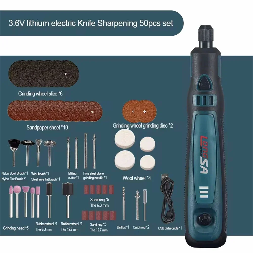 3.6v 5000-10000-15000r/ min elektrisk håndbor mini gravør boresett verktøy trådløs kvern gravering rutenett boremaskin: Brun