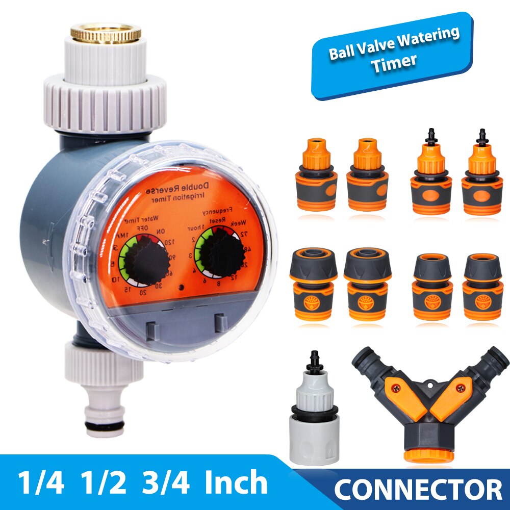 Ball Valve Garden Watering Timer w 1/4 1/2 3/4'' Hose Connecting Piece Potted Plant Irrigation Controller Sprinkler Adapter