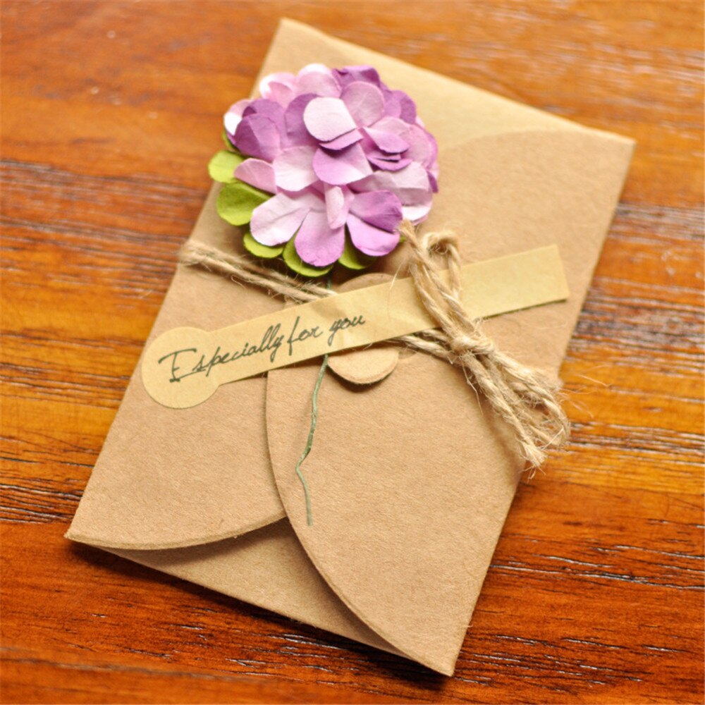 5pcs Vintage Kraft Paper Invitation Greeting Card with Envelope Handmade Dry Flower Wedding Party Invitation Envelopes Postcards: 5pcs carnation