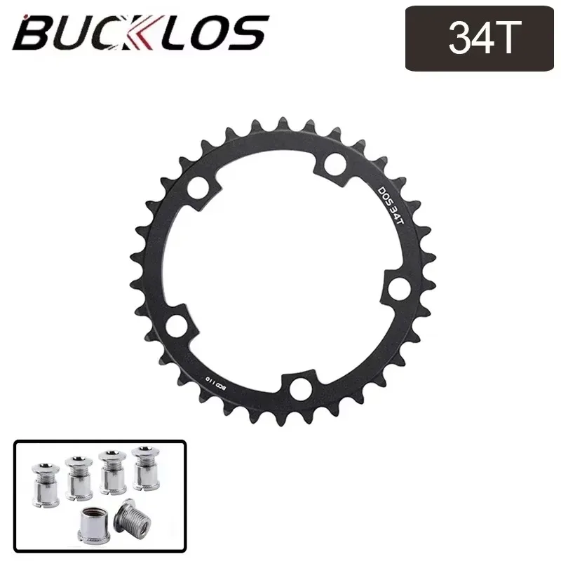 BUCKLOS Bicycle Chainwheel 110BCD Bike Crown Chain Ring Road Bike Double Chainring 50-34T 52-36T 53-39T 4/5 Claws Tooth Plate: black