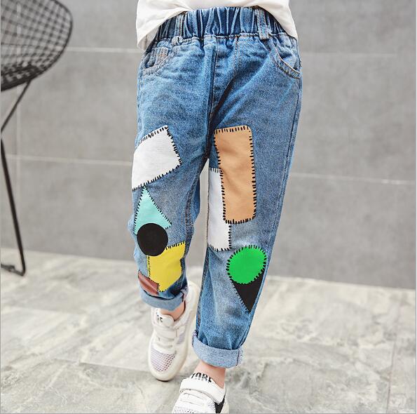 Børn piger drenge jeans bukser farverige patchwork 2 to 12 år børn jeans denim bukser 6 8 10 år dreng casual jeans: 12