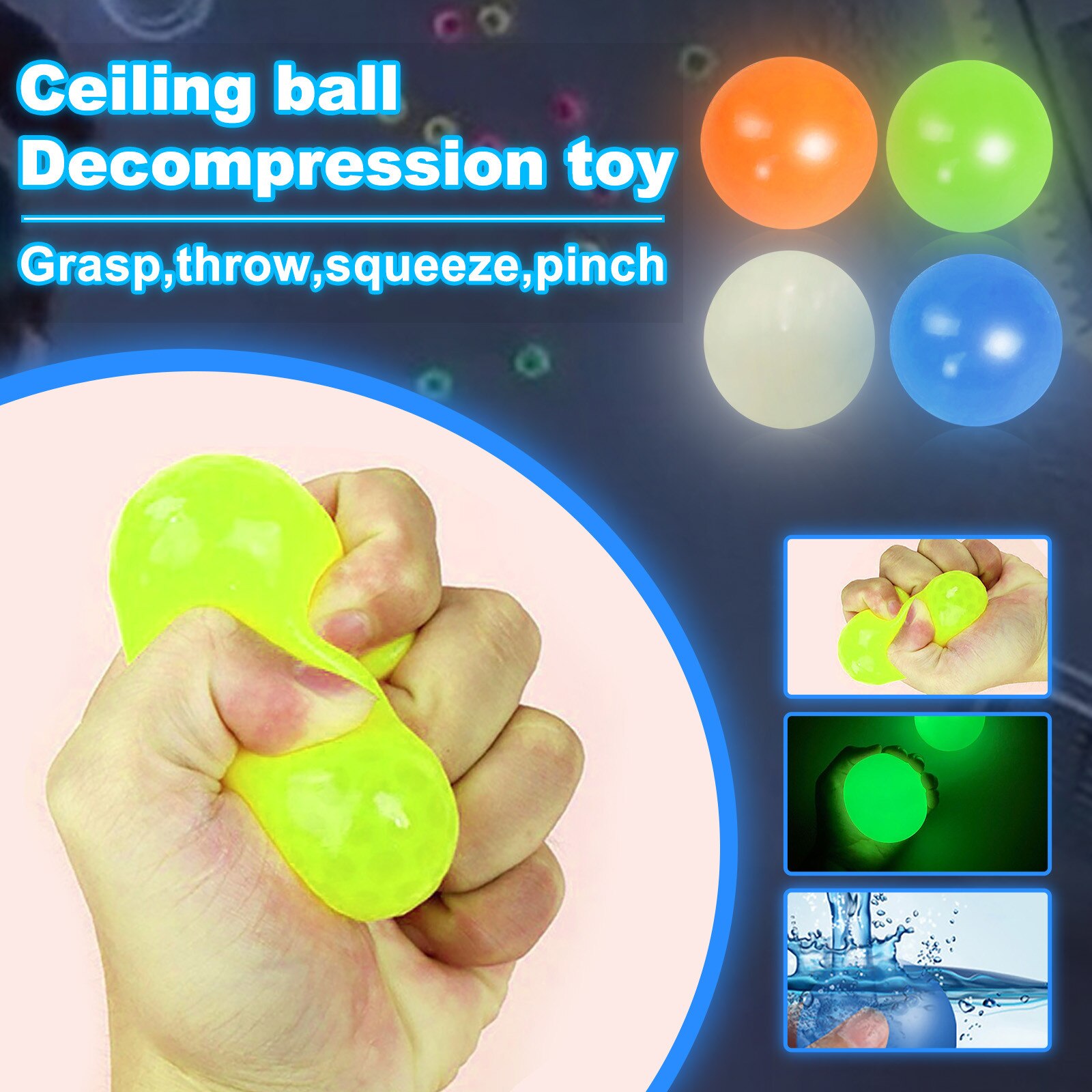 Fluorescent Sticky Wall Ball Sticky Target Ball Decompression Toy Kids Target Ball Stress Ball Decompression Throw Novelty