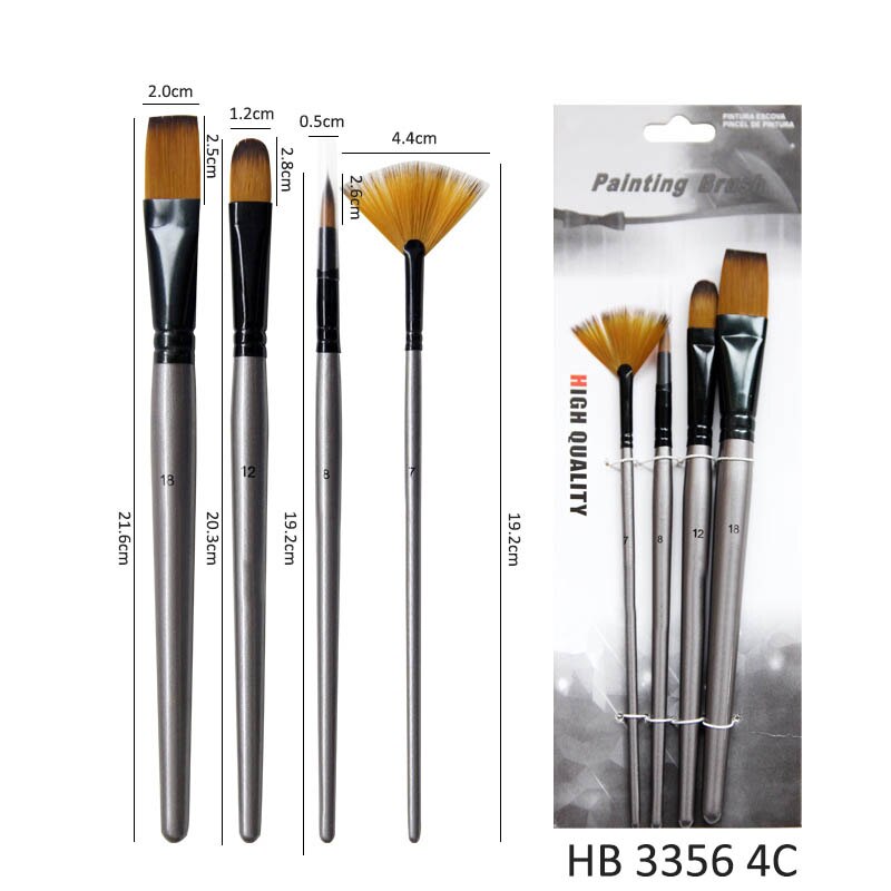 Pincel de pintura para artista, suministros de Arte de dibujo con mango de madera, tubo de aluminio, cerdas de cerdas, 4 Uds.: HB 3356 4C