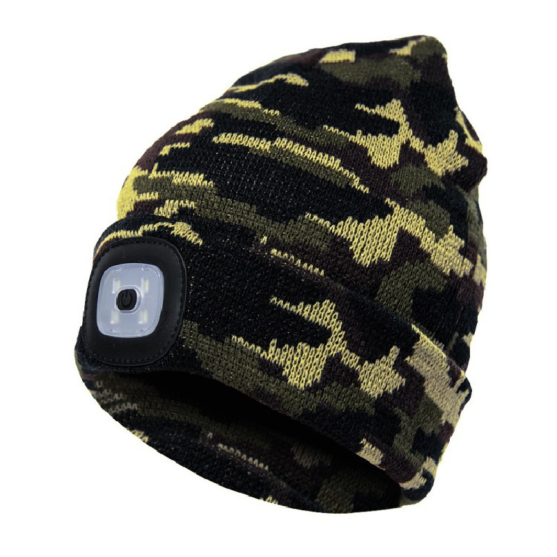 Gorros para hombre, gorro de punto liso con iluminación LED, boinas estilo Hip-Hop, gorros de lana cálidos portátiles para mujer,: Verde militar