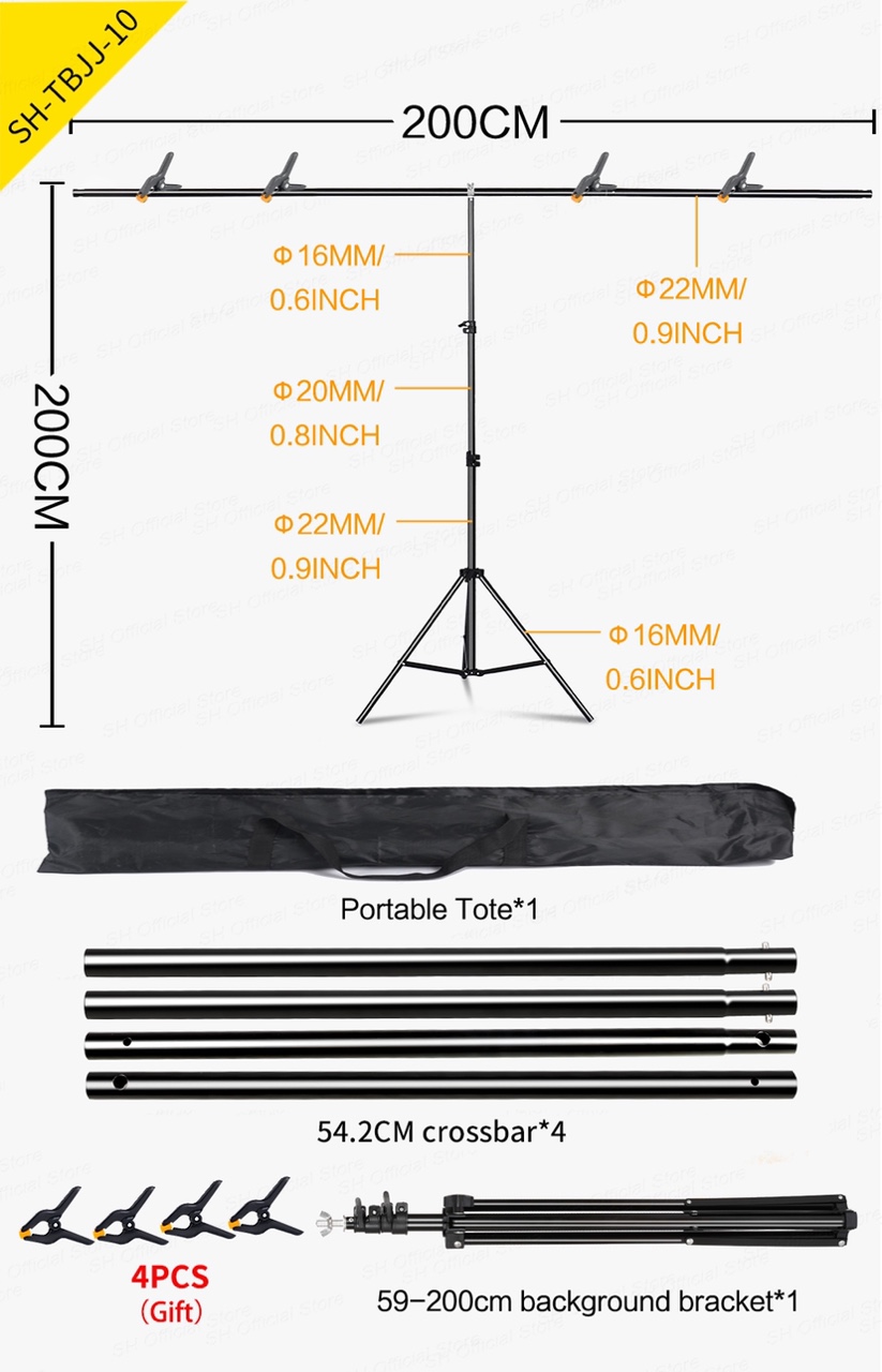 SH T-vormige achtergrondstandaardkit met achtergronddoek Video Chroma Key Green Screen Frame Stand voor fotografie Fotostudio Props: kameel kleur