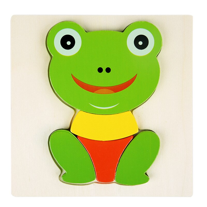 Baby Toys Wooden 3D Puzzle Cartoon Animal Intelligence Kids Early Educational Brain Teaser Children Learning Jigsaw Toys: Frog