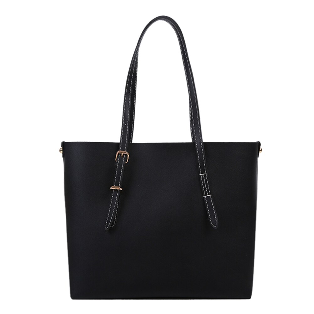 2 pièces/ensemble couleur unie PU sac à main femmes grande capacité décontracté dame épaule embrayage exquis sac à provisions: Black