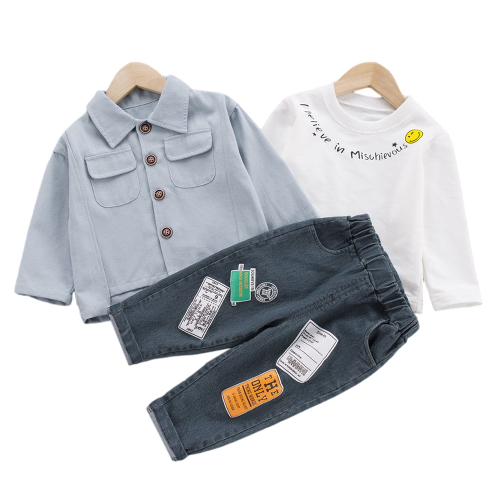 Vêtements d'automne pour bébé garçon, T-Shirt à manches longues + veste boutonnée + pantalon en Denim ensemble de 2 pièces