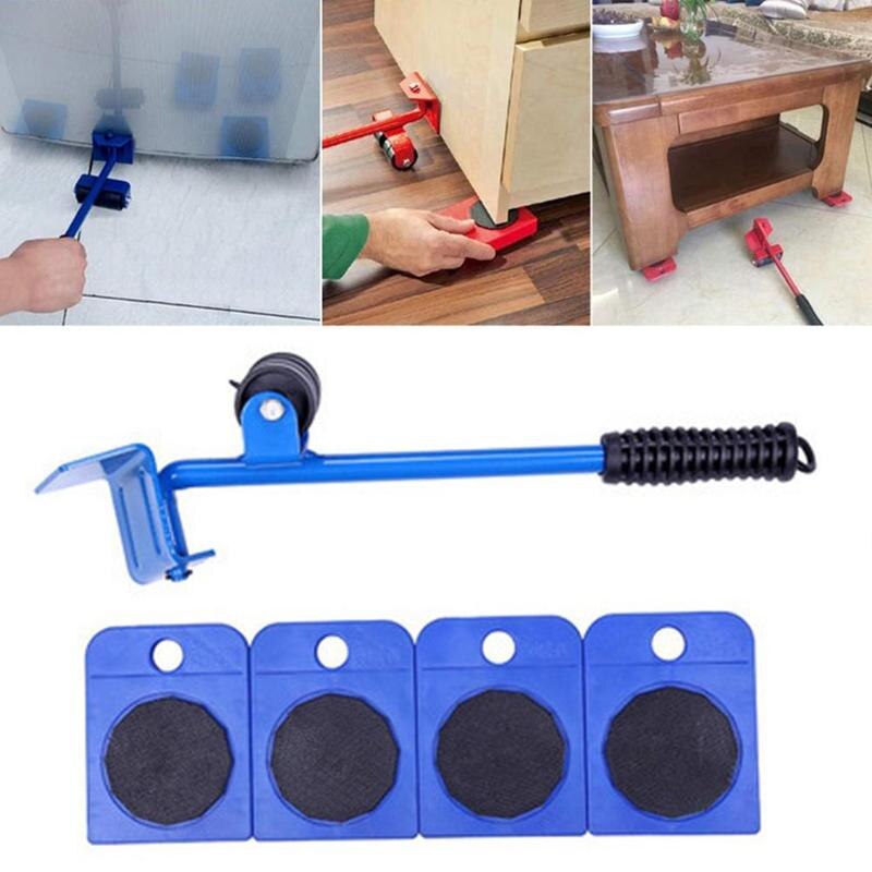 5Pcs Meubels Movers Beroep Zware Meubels Roller Apparaat Kit Bewegen Tool Set Wiel Sliders Bar Lifter Meubilair Mover Q1S2
