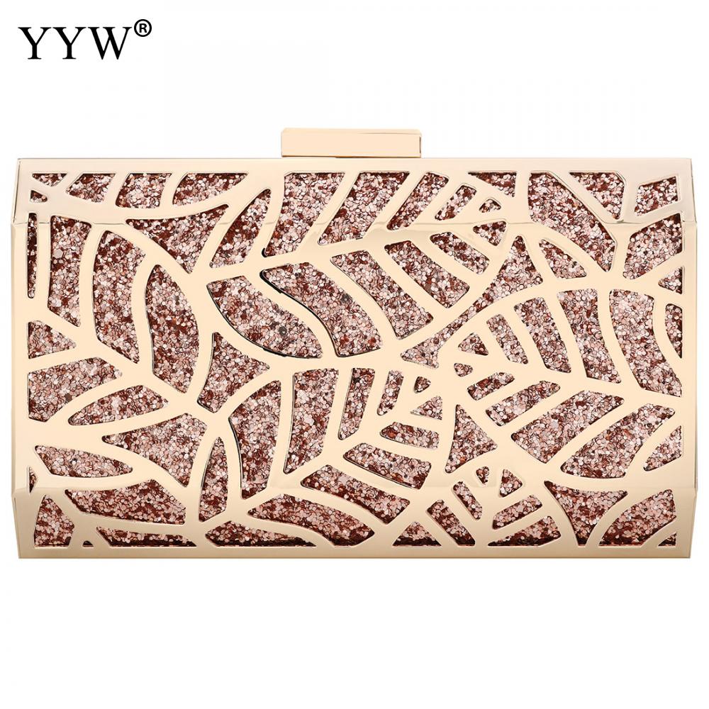 Zink Legierung Kupplung Taschen Für Frauen Abend Tasche Frauen Neue Berühmte Elegante Geometrische Kette Schulter Tasche Kasten Kupplungen: Rose Gold