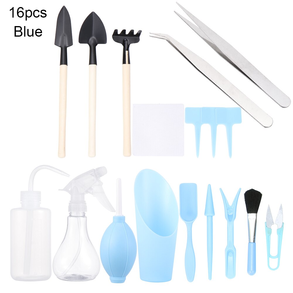 1 Set of Succulent Transplanting Tools 12/16Pcs Combination of Plant Packaging Mini Gardening Supplies Potted Meat Tools Kit: 16pcs Blue
