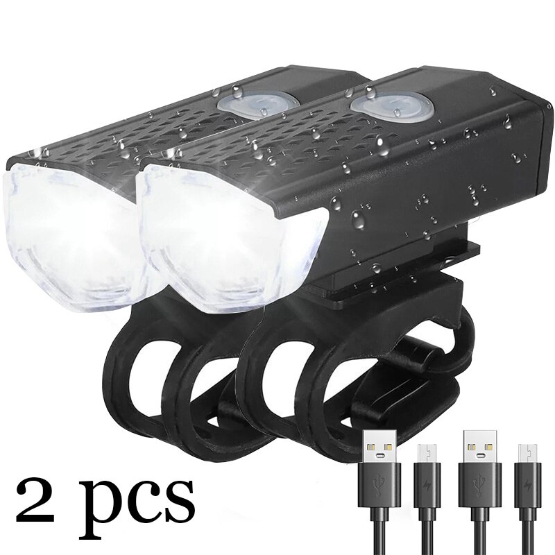 Bike Light Set USB Rechargeable 350 Lumens MTB Bicycle Lamp Front Headlight Bicycle LED Flashlight Lantern Lights: 2-black