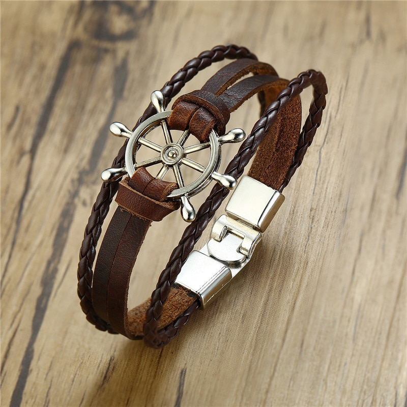 ZORCVENS 2022 Neue Jahrgang rüder Charme Armbinde für Männer Multi-schicht Leder Seil Armbänder Armreifen