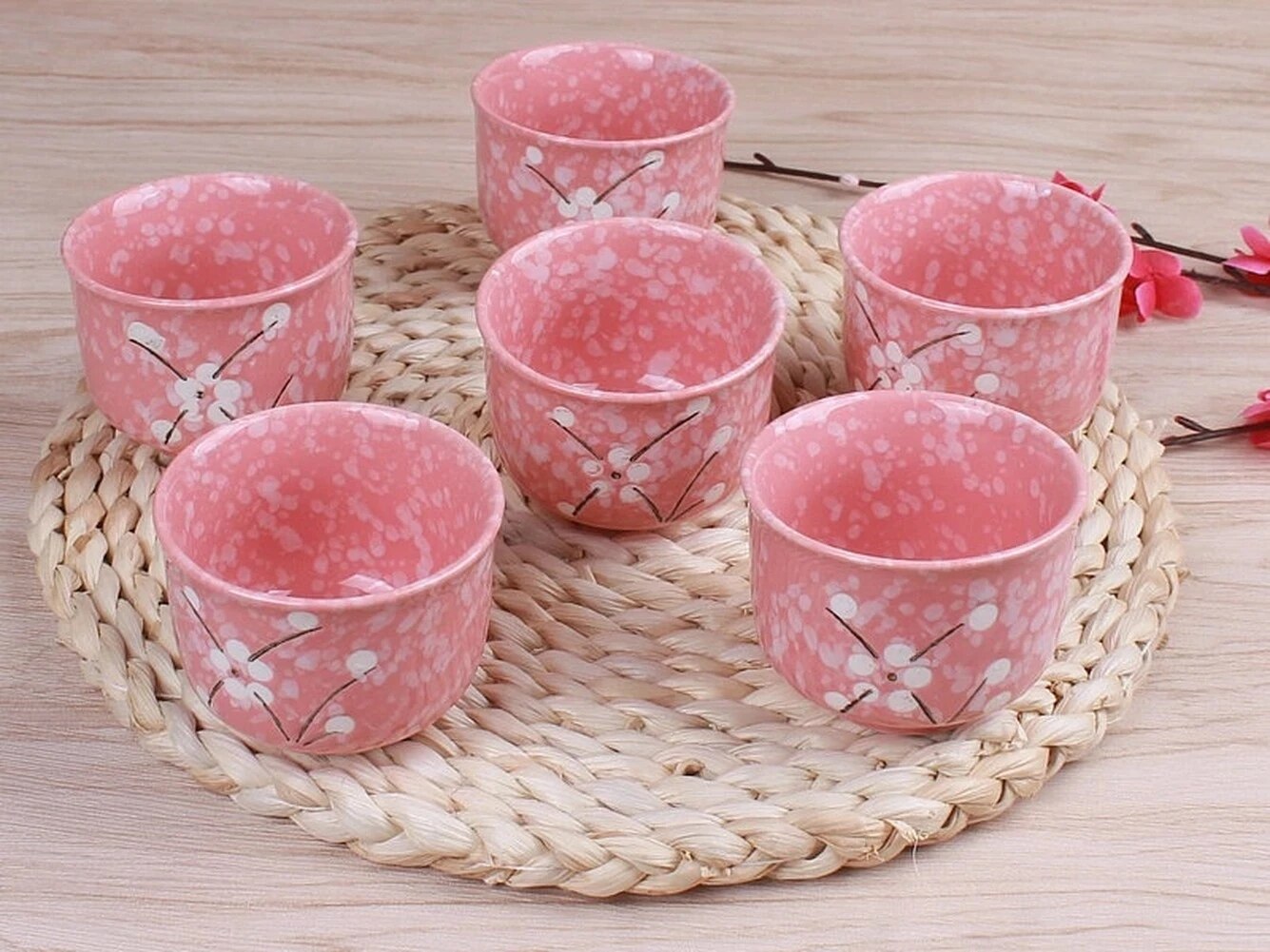 Japanese Cherry Blossom Teapots Set 1 Pot 6 Cups Ceramic Drinkware Tea Pot Home Office Tea Set Kettle