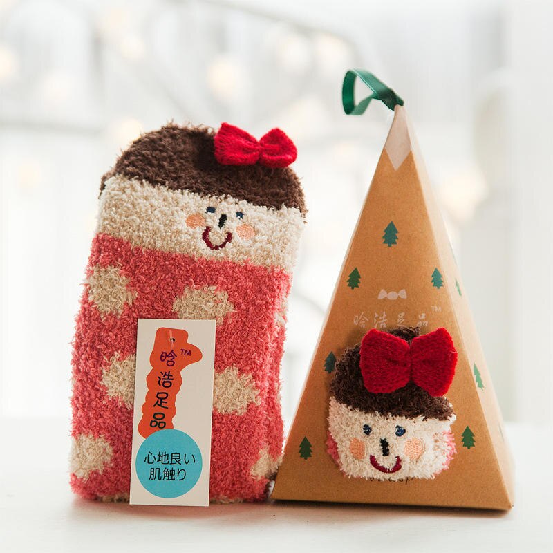 Cartoon Coral Fleece Babysokjes Peuters Anti-slip Warm Houden Sokken Herfst Winter Leuke Dier Sokken Kids kerstcadeaus: T2 included gift box