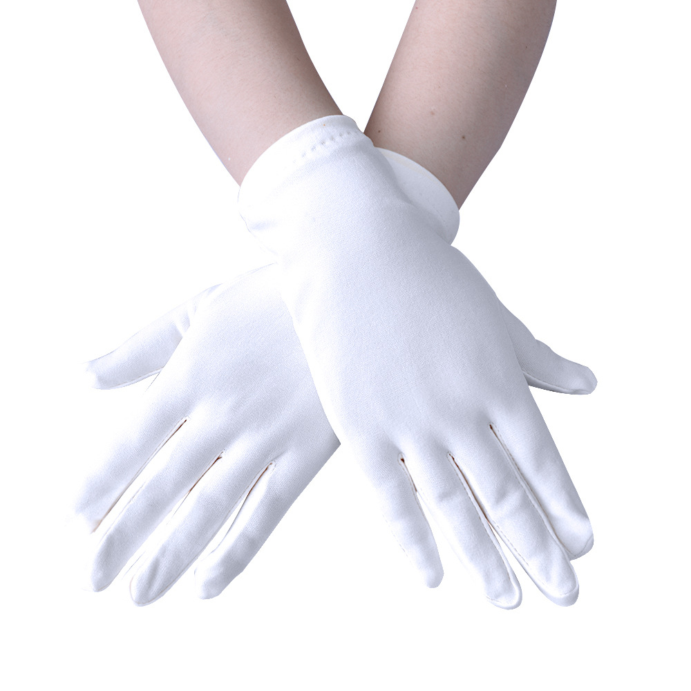 Lady Girl Short Finger Wrist Satin Gloves Evening Party Prom Costume Milk Stretch Gloves Etiquette Finger Mittens Cosplay Gloves: white