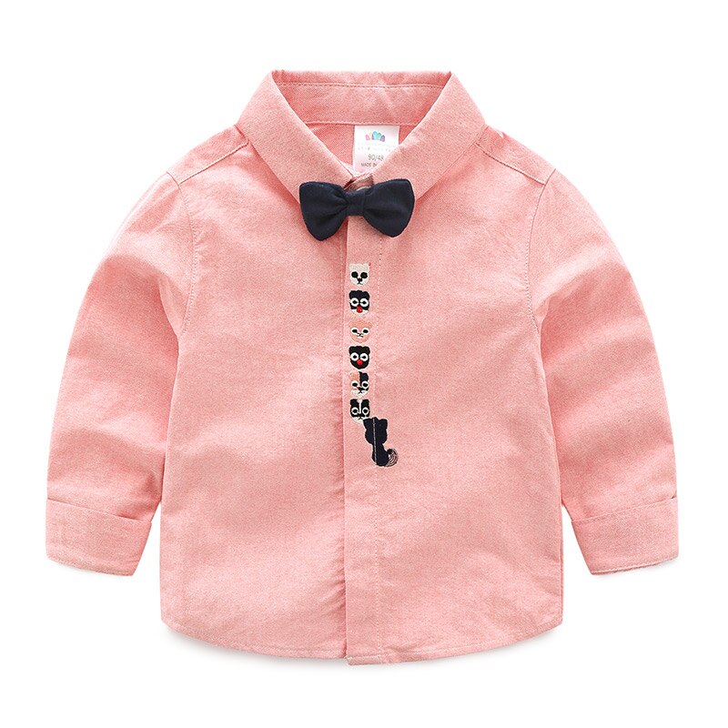 Spring Autumn 2 3 4 5 6 8 10 Years Children White Cotton Long Sleeve Turn-Down Collar Bow Handsome Shirt For Kids Baby Boys: Pink / 2T