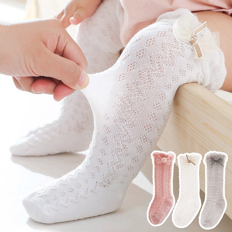 3 Paare/los Baby Mädchen Socken Sommer Gittergewebe Atmungsaktive Baumwolle Baby Knie Hohe Socken Nette Bogen Kleinkind freundlicher Lange Socken