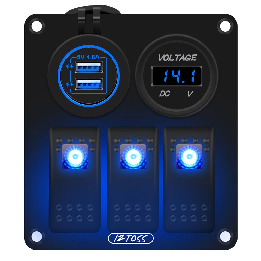 3 Gang Aluminium Rocker Switch Panel 12V Met Digitale Voltmeter En 4.8A Dual Usb Lader Waterdicht Voor Boot Marine auto Rv