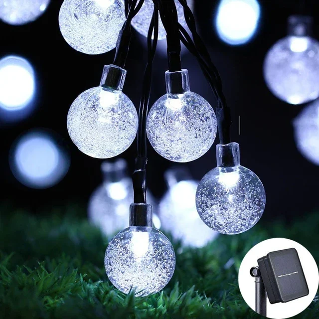 Solar Crystal Globe LED String Lights LED Solar Outdoor Light IP65 Fairy Light Wedding Garland for Garden Party Decor: changeable / 16-20W