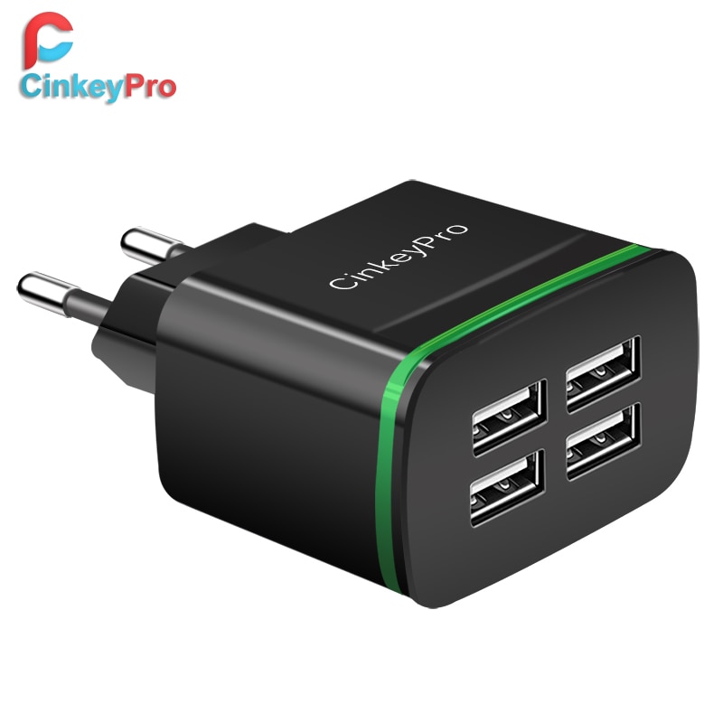 Cinkeypro Usb Oplader Voor Iphone Samsung Android 5V 4A 4-Poorten Mobiele Telefoon Universele Snel Opladen Led Licht muur Adapter