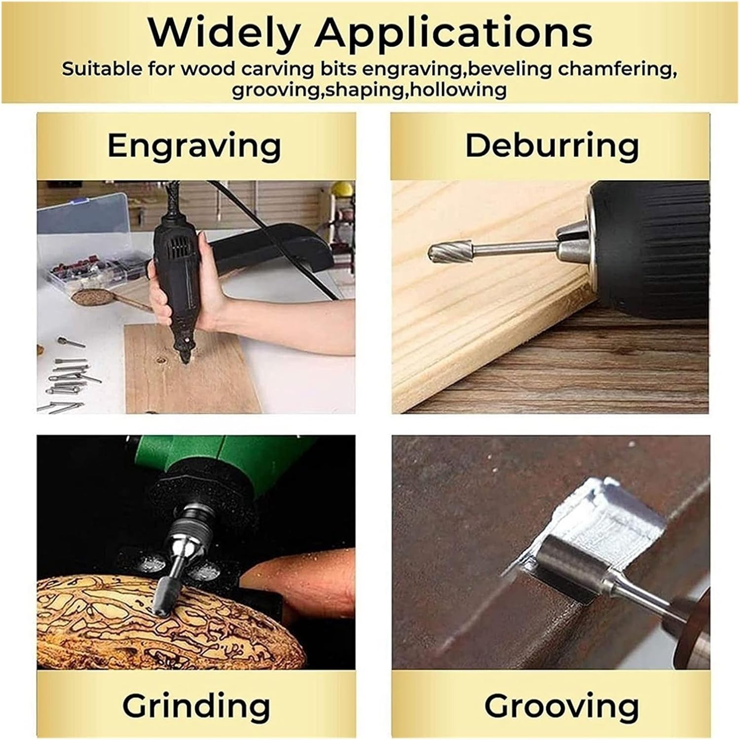 Juego de herramientas eléctricas de pulido y recorte de carpintero, cabezal de molienda de Lima rotativa pequeña de acero de alta velocidad para carpintería, 6 uds.