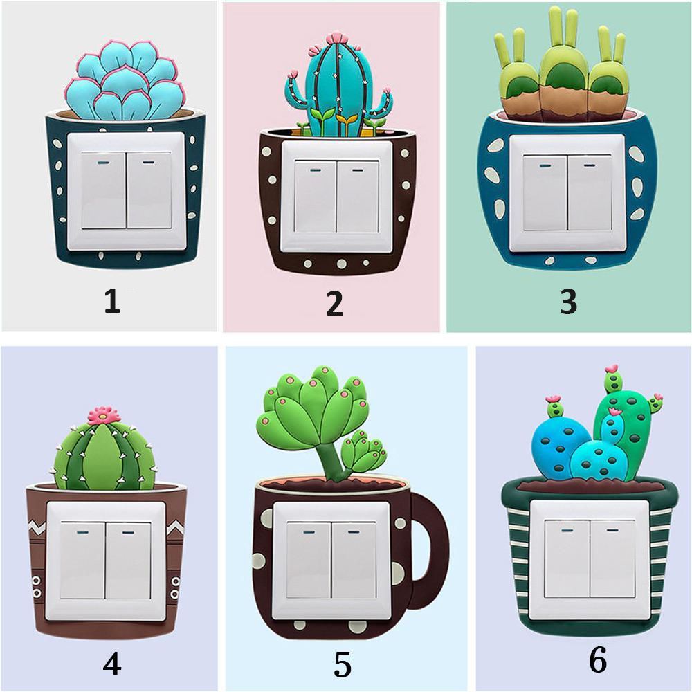 Cartoon 3D stickers Cactus Fluorescent Wall Stickers On-off Switch Stickers Kids Luminous Light Switch Home Decorations