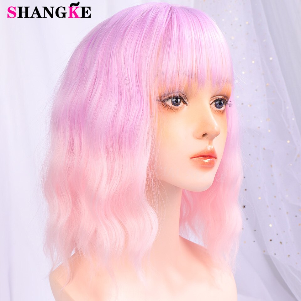 Peluca sintética shangke de pelo corto ondulado con degradado ombré, ideal para cosplay diario de estilo bob de fibra resistente al calor para mujer.