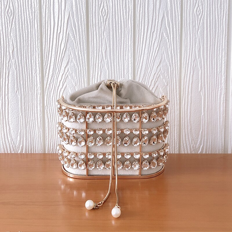 Black &amp; Abrikoos Zilveren Diamanten Metalen Mand Dames Partij Diner Tas Handtas Crossbody Tas Vrouwen Schouder Chain Purse Tote Bag
