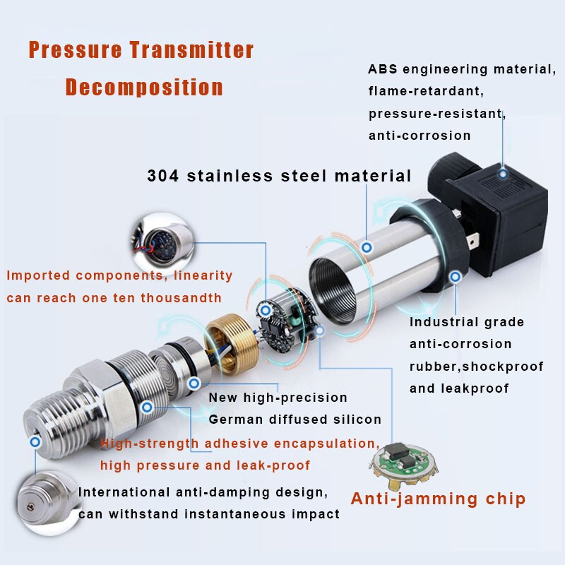 4-20mA Output Pressure Transmitter Water Pressure Oil Pressure Air Pressure Water Pressure Sensor With 1M Cable