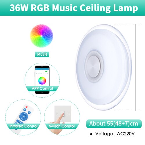 RGB Mordern LED Ceiling Light Dimmable 220V APP Remote Control Bluetooth & Music Speaker Colorful bedroom living room Smart Lamp