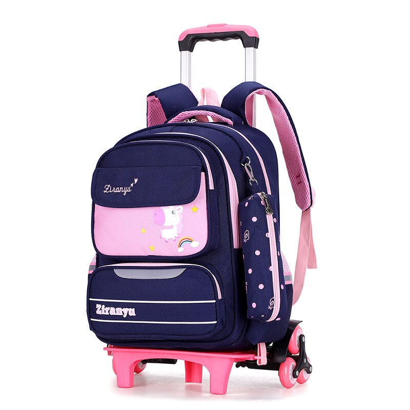 Ziranyu waterdichte afneembare kinderschooltassen met 2/6 wielen, trap kindertrolley, schooltas, boekentassen, jongens- en meisjesrugzak: Dd313006db