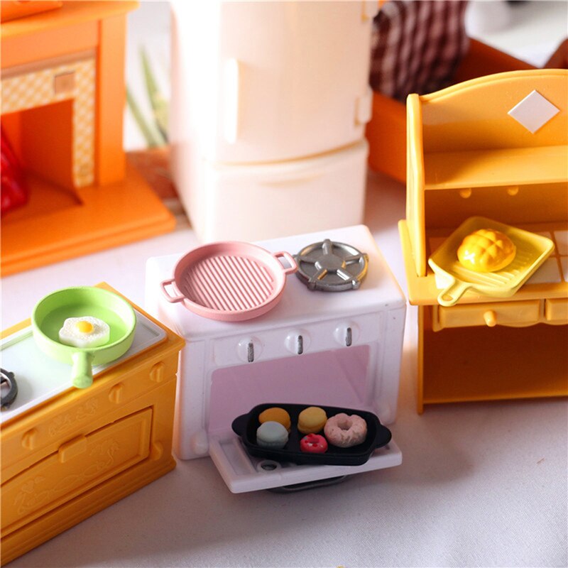 4 Pcs/Set Doll House Baking Pan Japanese Steak Pan Miniature Kitchen Model Doll House Accessories
