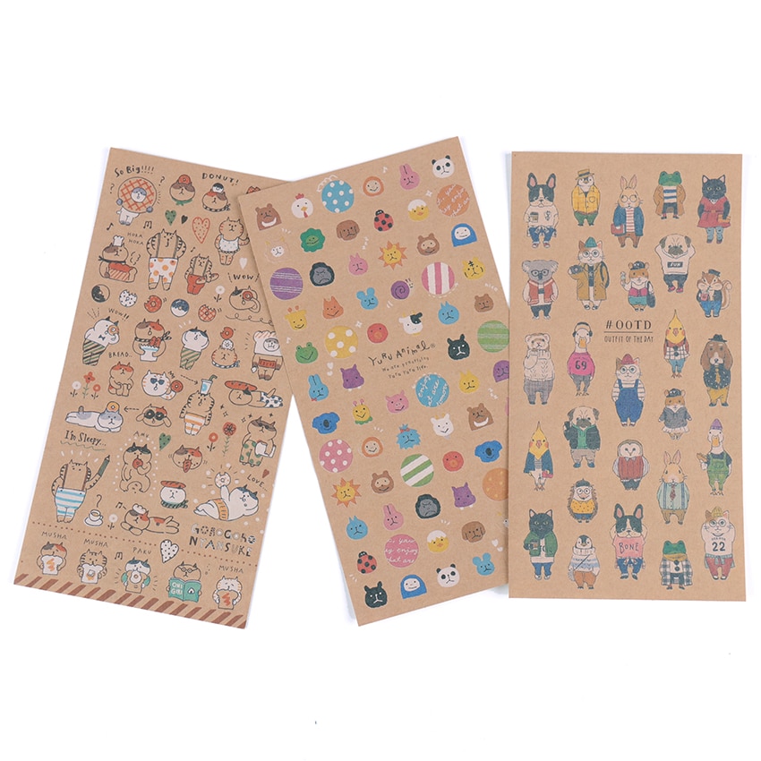 Papel Kraft japonés pegatina de gato Linda diario decorar Scrapbooking papelería pegatinas suministros