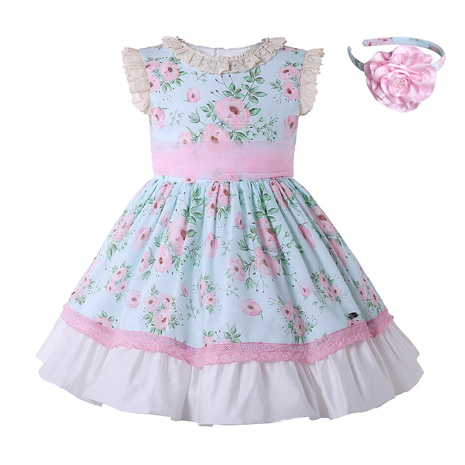 Pettgirl nuovi vestiti per bambini abiti da principessa a fiori per ragazze abito estivo taglia 3 4 5 6 8 10 12 anni bambini e fascia per capelli