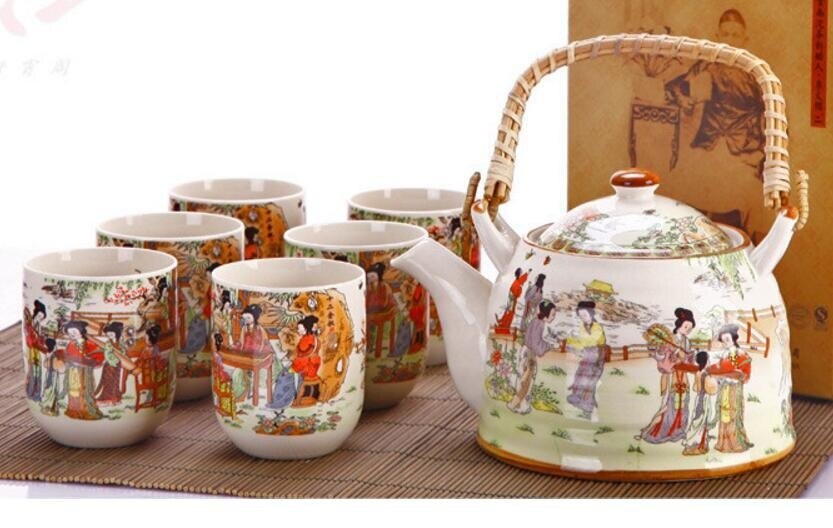 Keramiek 7Pcs Thee Set (1 Theepot Zes Thee Kopjes) Thee Sets Drinkware Chinese Porselein Kungfu Thee Gereedschappen: G