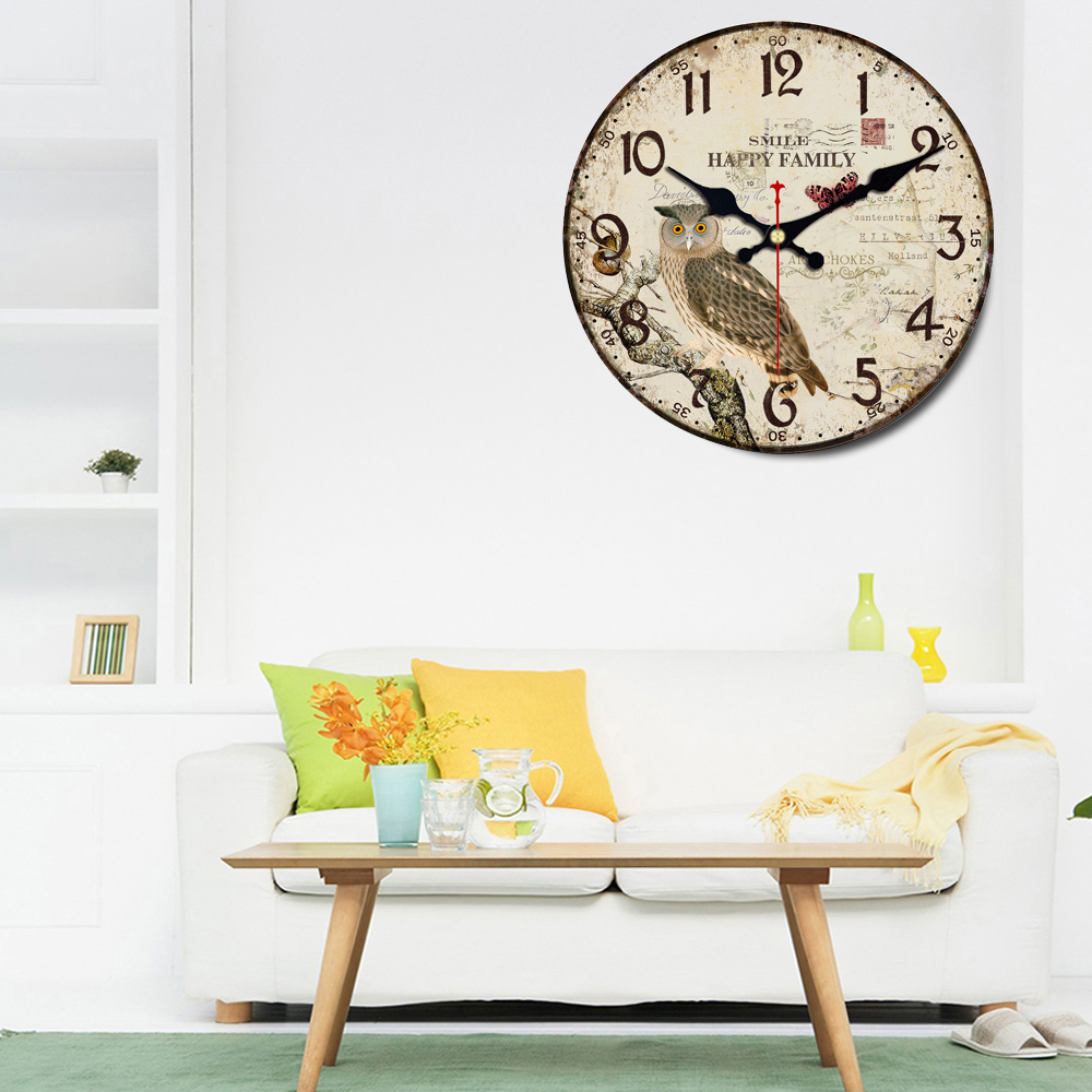 Grote Houten Wandklok Stille Woonkamer Muur Decor Saat Home Decoratie Muur Horloges Vogel Uil Reloj De Pared