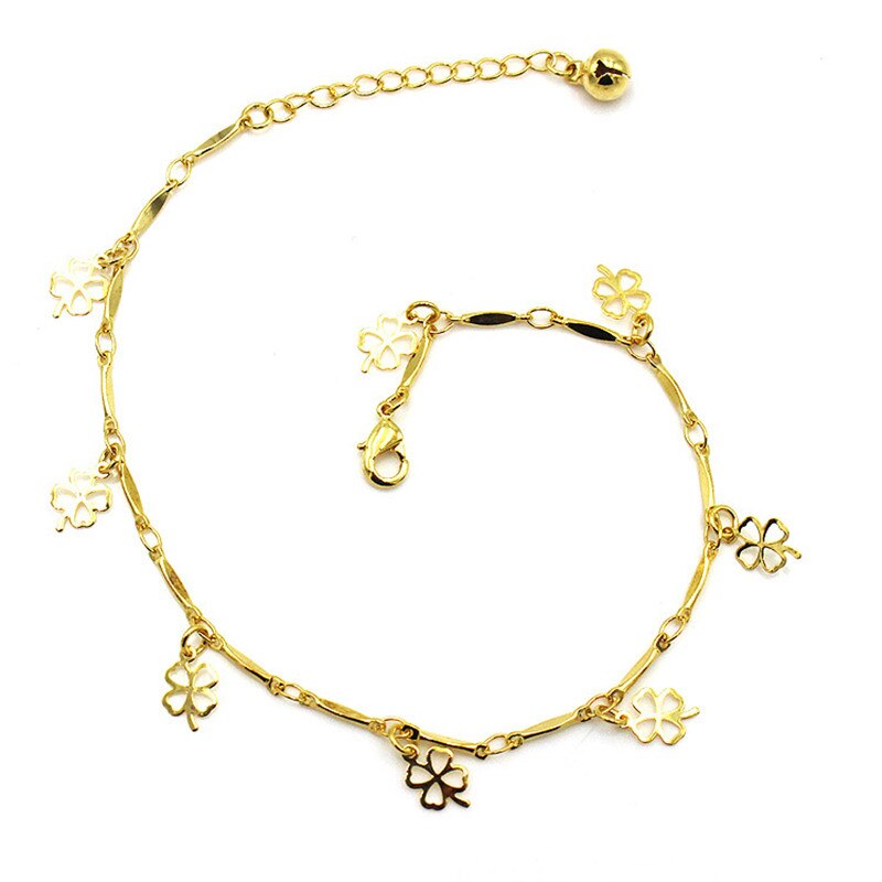 Anklets Gold Color Fortunate Four Leaf Clover Pendant Chain Anklet For Women Anklet/Girl Christmas: Four Leaf Clover-B