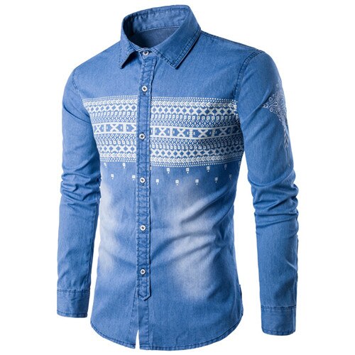 Men Denim Shirt Long Sleeve Brand-Clothing Mens Casual Shirt Male Jean Shirt Camisa Masculina: 2 / XL