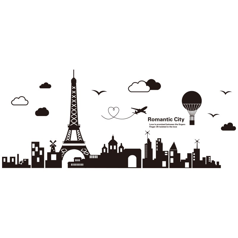 [shijuekongjian] Black Buildings Wall Decals Vinyl DIY European Style Home Decor Sticker for Living Room Bedroom Decoration: building sticker 4