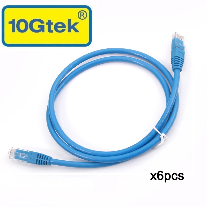 10Gtek 6Pcs CAT6 UTP Patch Cord, 1Meter (3.3 Ft)RJ45 Network Cable,Blue,24AWG For Gigabit Ethernet Switch Router
