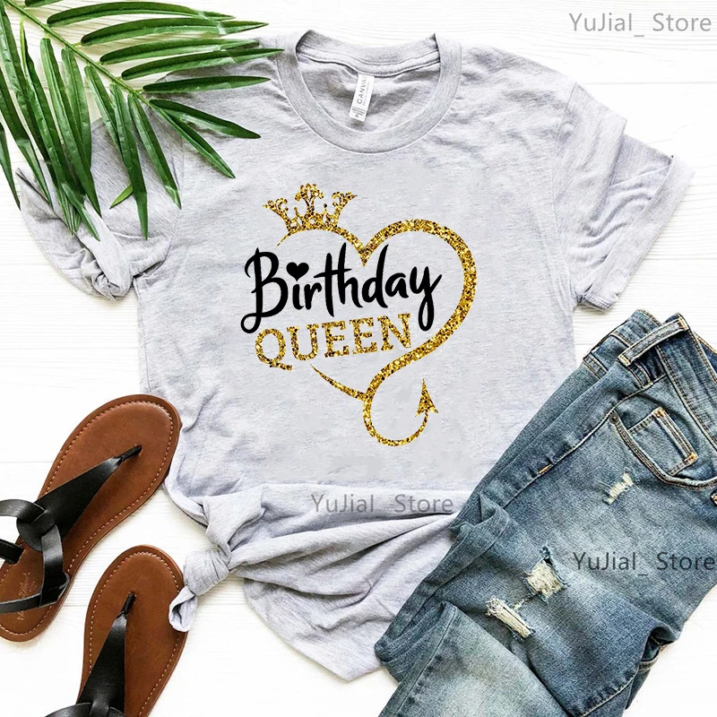 de cumpleaños para niñas, camiseta con estampado gráfico de reina de cumpleaños, ropa de mujer, camiseta gris/verde/amarillo/rosa/negro/blanco para mujer: XL / Verde