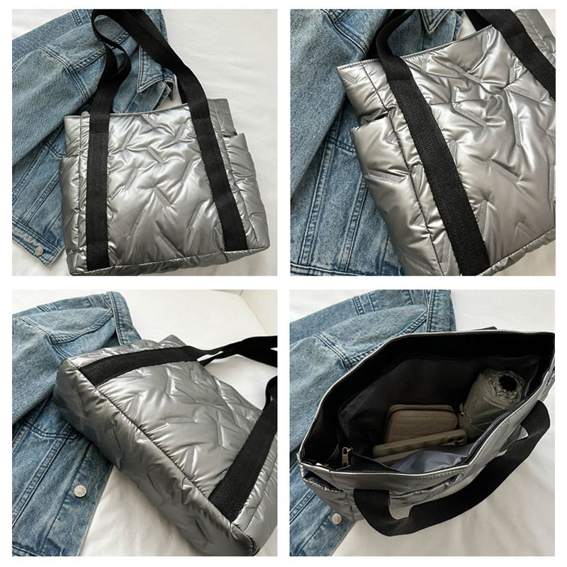 Bolsos de mano informales de algodón de invierno para mujer, bolso de hombro de de Color sólido, bolsos de mano para ir al trabajo y