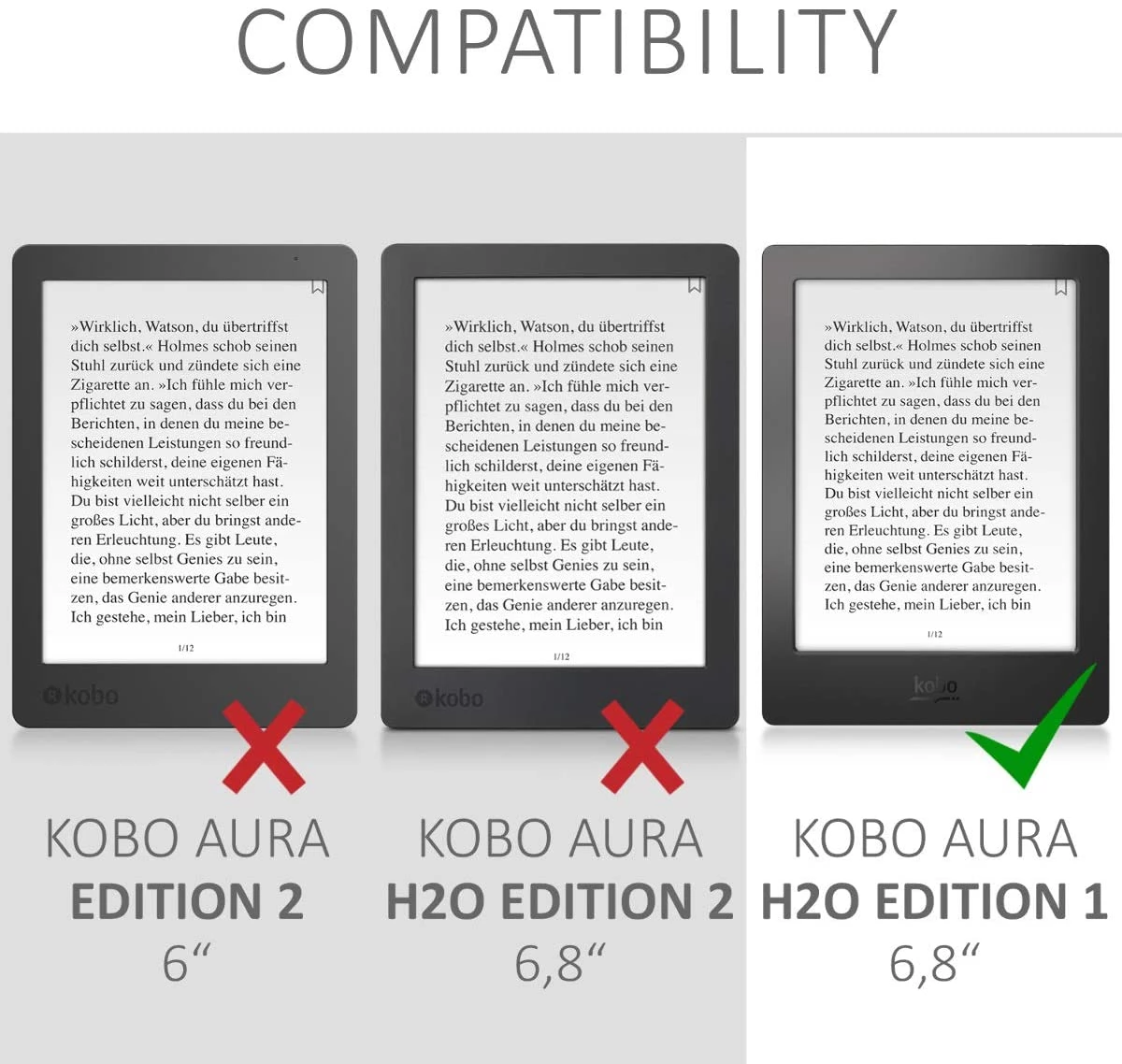 Case voor Kobo Aura H2O Edition 1 6,8 inch N250 Ereader Funda, slanke magnetische lederen slaaphoes