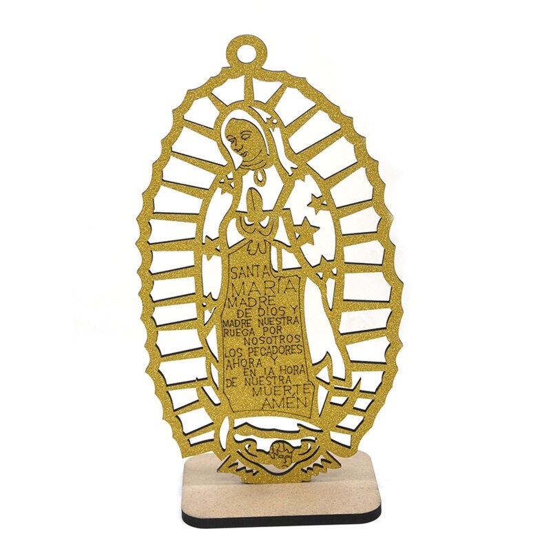 Houten Uitsparingen Guadalupe Opknoping Ornamenten Gebed Aandenken Kerstboom Decor: Gold